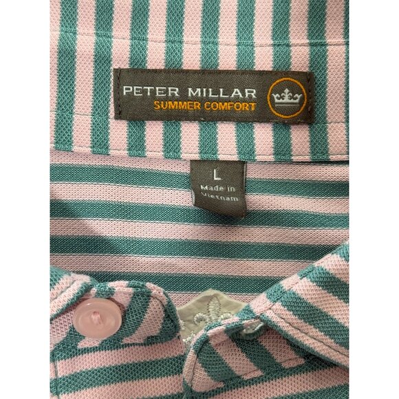 Peter Millar Polo Shirt Summer Comfort Men's Size L Striped Pink Green - Picture 3 of 7